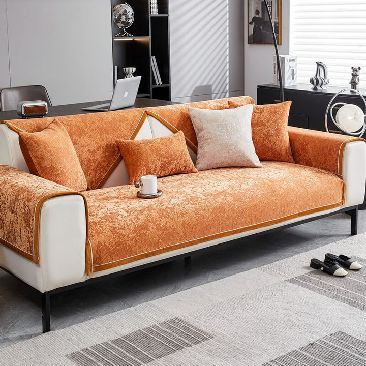 Textured chenille sofa protector cover, providing anti-scratch and pet friendly comfort