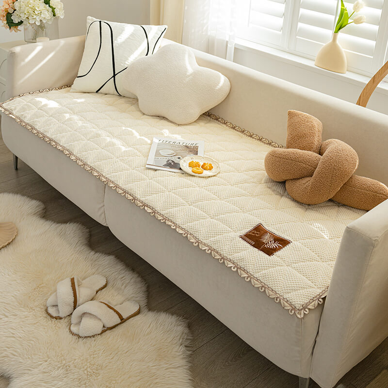 Soft chenille couch protector in bread shape, non-slip design for sectional sofa.