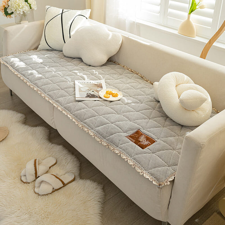 Stylish chenille bread shape sofa cover, non-slip and washable couch protector.