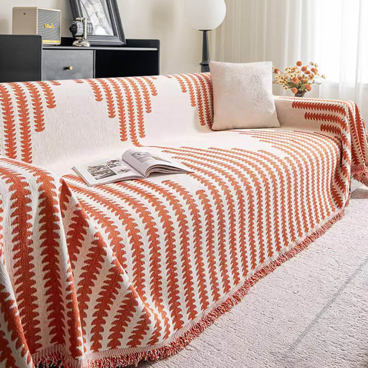 Chenille double-sided couch cover in neutral tone, all-season sofa protector for home decor.