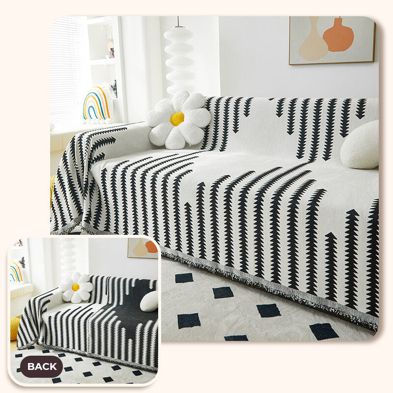 Heavy-duty chenille all-season sofa cover, double-sided and machine washable for easy care.
