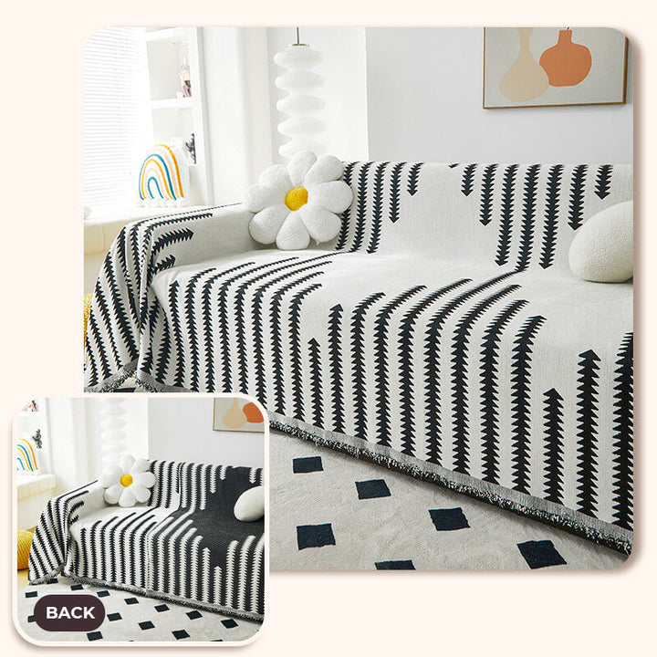 Heavy-duty chenille all-season sofa cover, double-sided and machine washable for easy care.