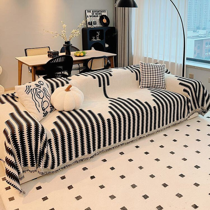 Soft chenille fabric double-sided sofa protector, all-season durability & stylish home decor.