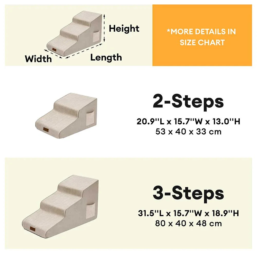 Side view of sturdy pet mobility stairs, extra wide for small dogs and senior pets