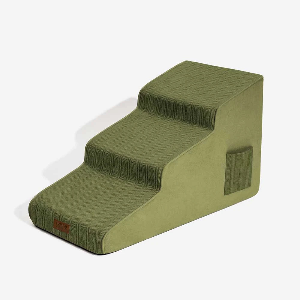 Extra wide pet stairs, non-slip design in brown chenille, perfect for small dogs