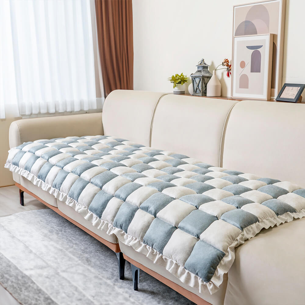 Chenille pet sofa protector in a bright living room, adding comfort and protection