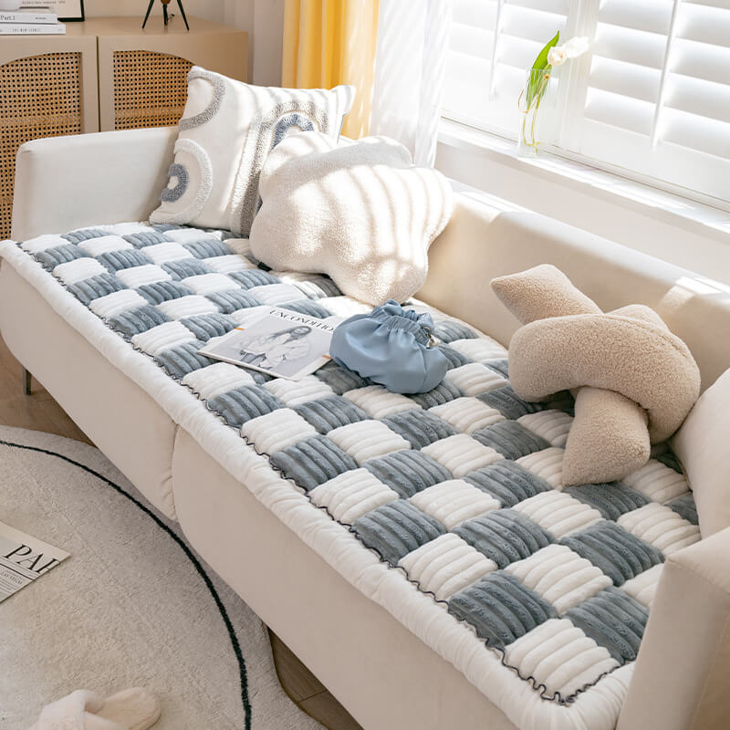 Dog bed for sofa, chenille non-slip couch cover in a modern home setting