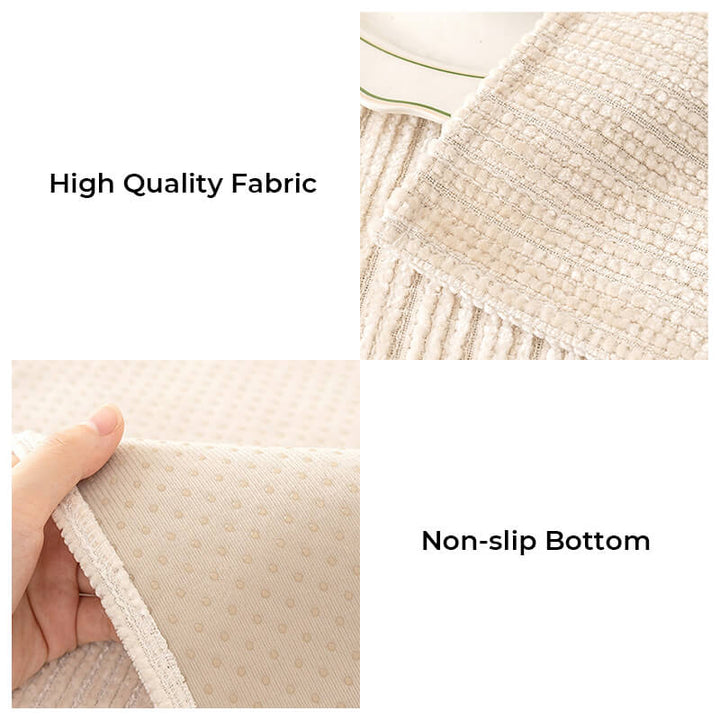Detail of the textured chenille material on a protective, pet-friendly sofa cover