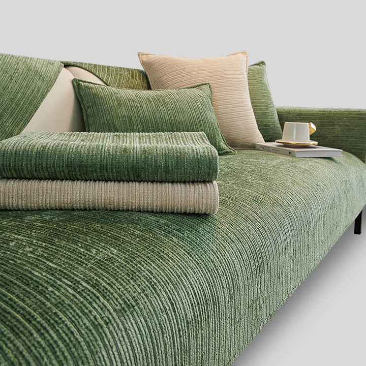 Living room interior showing a couch enhanced with a non-slip chenille sofa protector