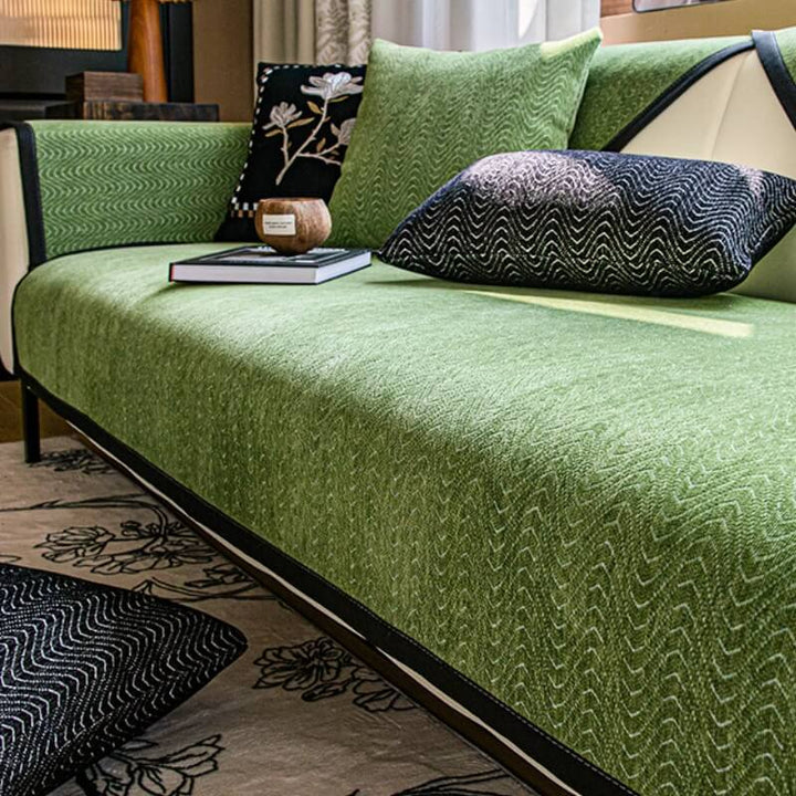 Chenille sofa protector cover in a multi-seat sectional, pet friendly & anti-scratch design