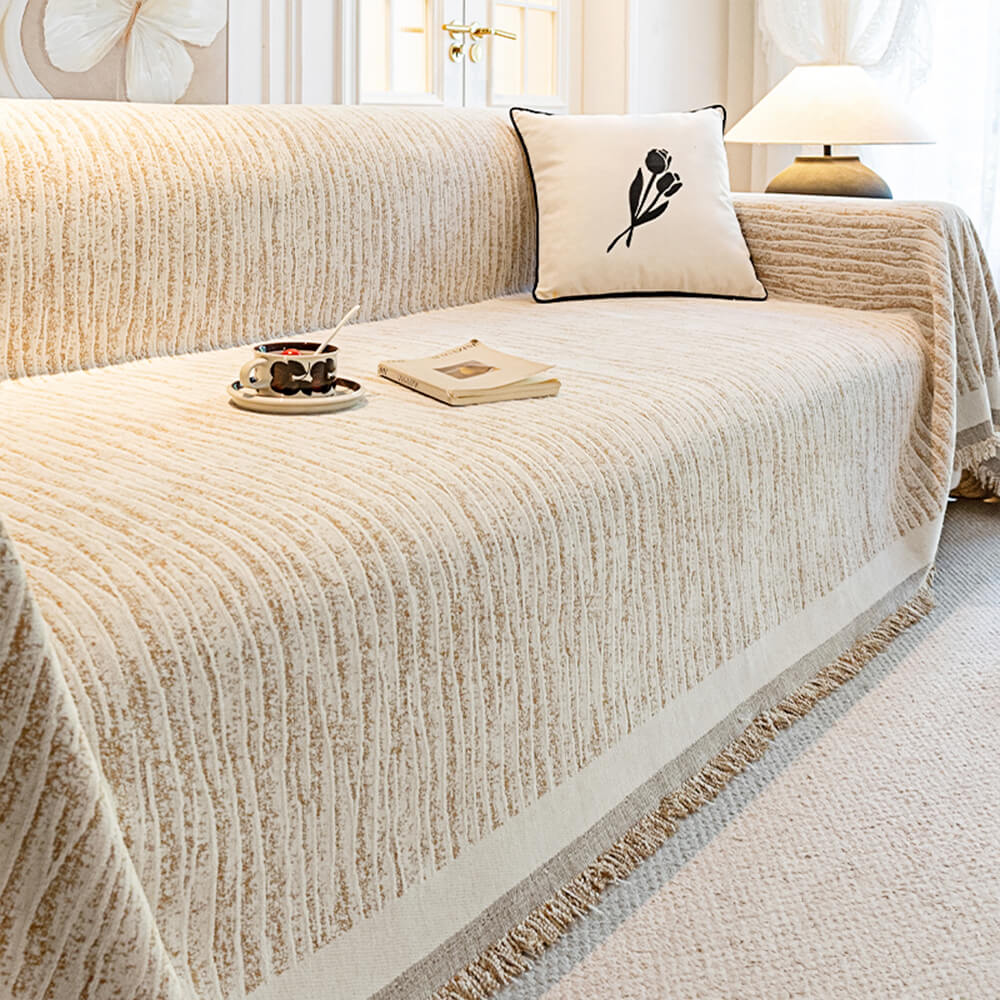 Chenille textured pet-friendly anti-scratch couch throw cover in a living room setting.
