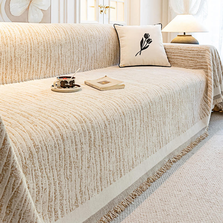 Chenille textured pet-friendly anti-scratch couch throw cover in a living room setting.