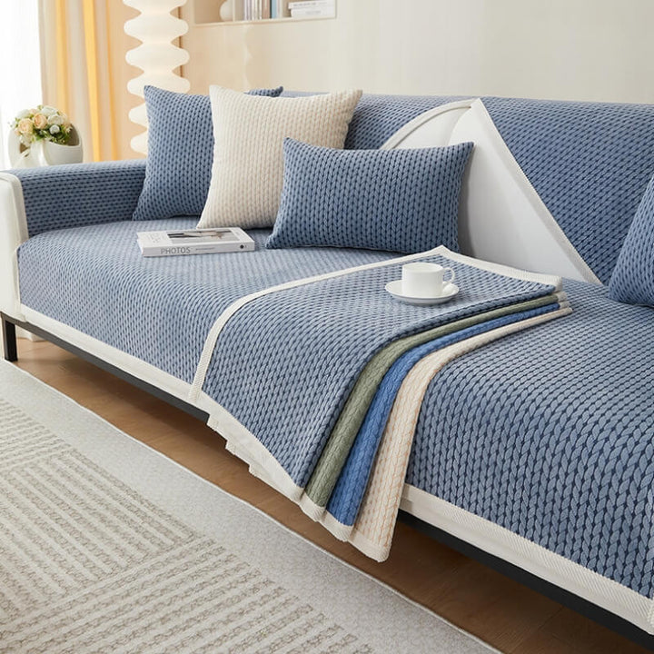 Chenille wheat ear pattern sofa cover for pet protection, anti-scratch and non-slip