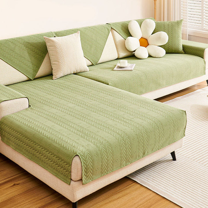 Soft chenille couch cover with elegant wheat ear print, ideal for home decor