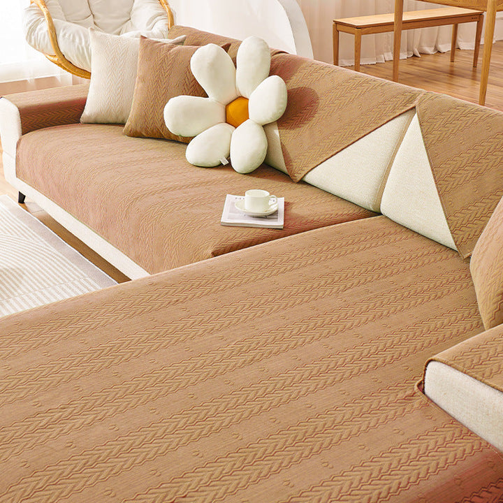 Machine washable chenille sofa protector, showcasing a beautiful wheat ear design
