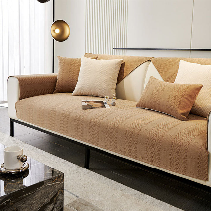 Comfortable chenille couch cover, non-slip and pet-friendly, with wheat ear pattern