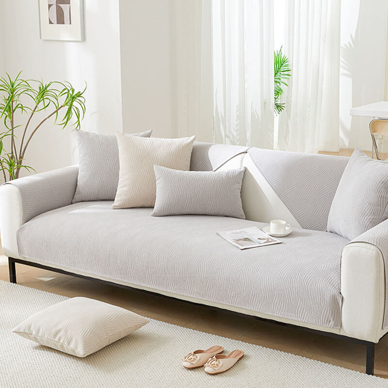 Chenille wood grain anti-scratch sofa cover, pet friendly and non-slip, protecting furniture