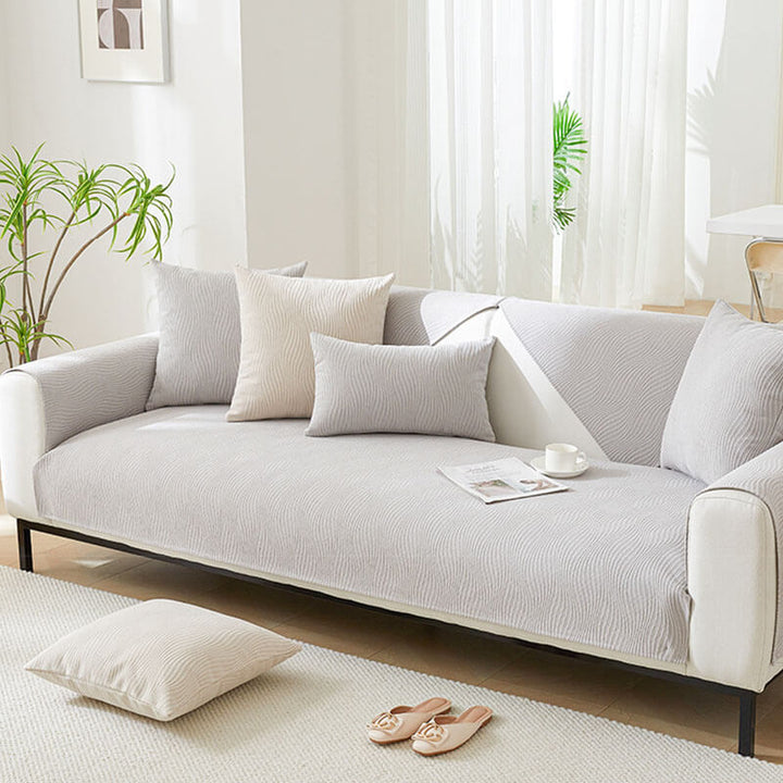 Chenille wood grain anti-scratch sofa cover, pet friendly and non-slip, protecting furniture