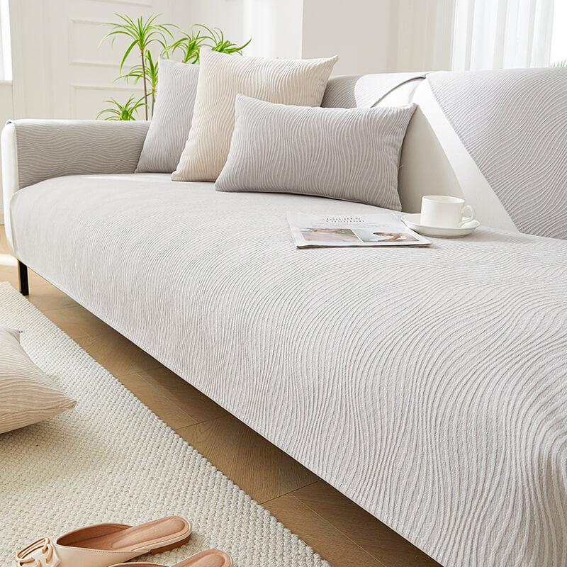 Comfortable chenille wood grain couch cover, anti-scratch and non-slip for family rooms