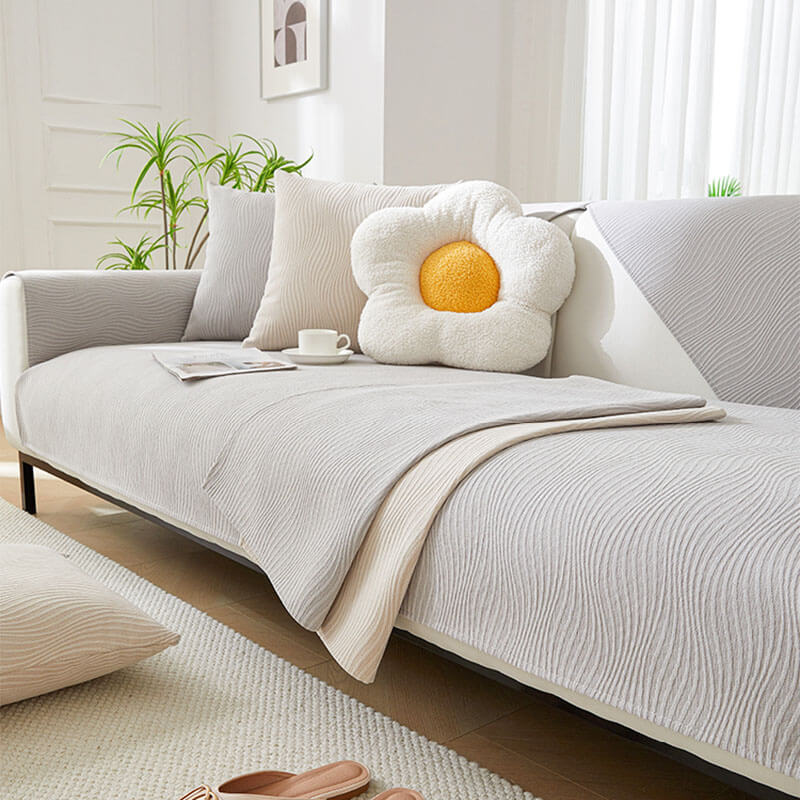 Modern wood grain chenille sofa cover, pet friendly and non-slip for comprehensive furniture care