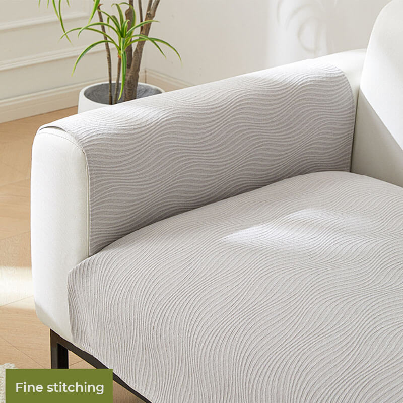 Pet friendly chenille sofa cover with subtle wood grain, offering anti-scratch protection