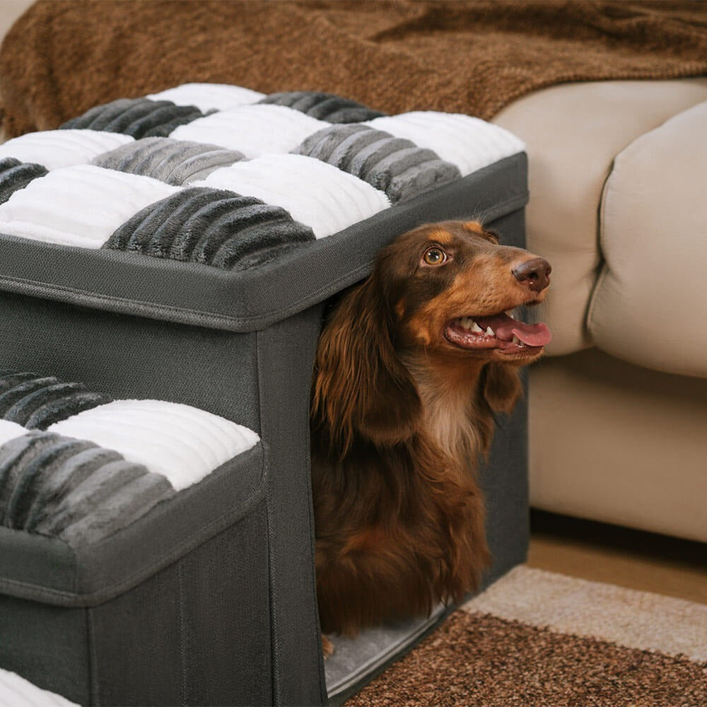 New4 pet steps for small dogs & cats, with chessboard design, storage, and pet condo