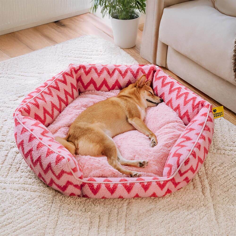 Large dog bed with a stylish chevron pattern, comfortable for pets.