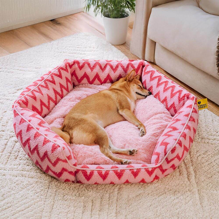 Large dog bed with a stylish chevron pattern, comfortable for pets.