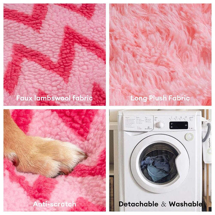 Plush chevron pet bed, washable, perfect for medium to large dogs.