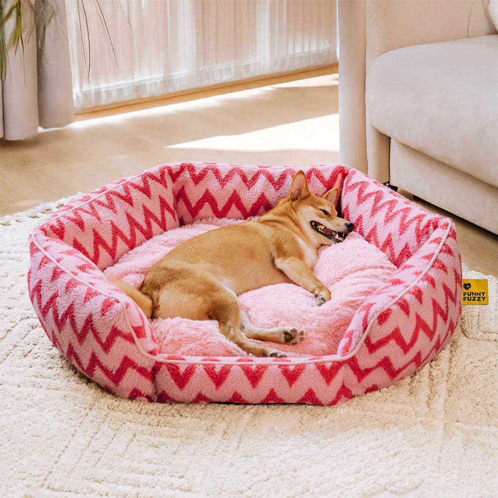 Stylish chevron dog bed, soft and supportive for large breed dogs.