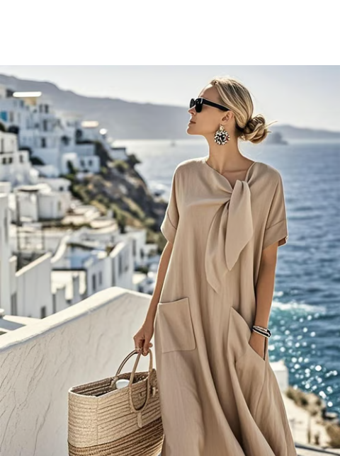 Women's short sleeve A-line midi dress, ideal for summer or everyday fashion. Modest and comfortable.