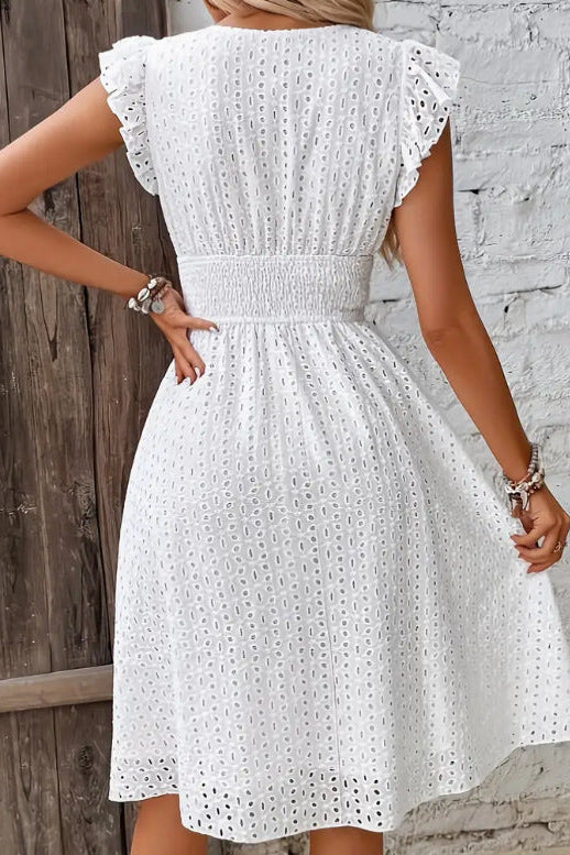 Strapless jacquard midi dress for women, chic and elegant. Great for evening, cocktail, or special occasions.