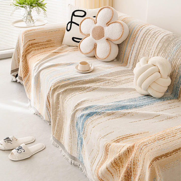 Chic bohemian chenille sofa cover, ombre design with playful fringe, home furnishing accent