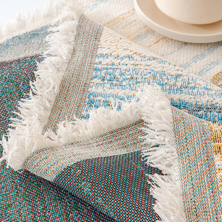 Elegant chenille couch throw, jacquard weave, ombre and fringe details, living room decor