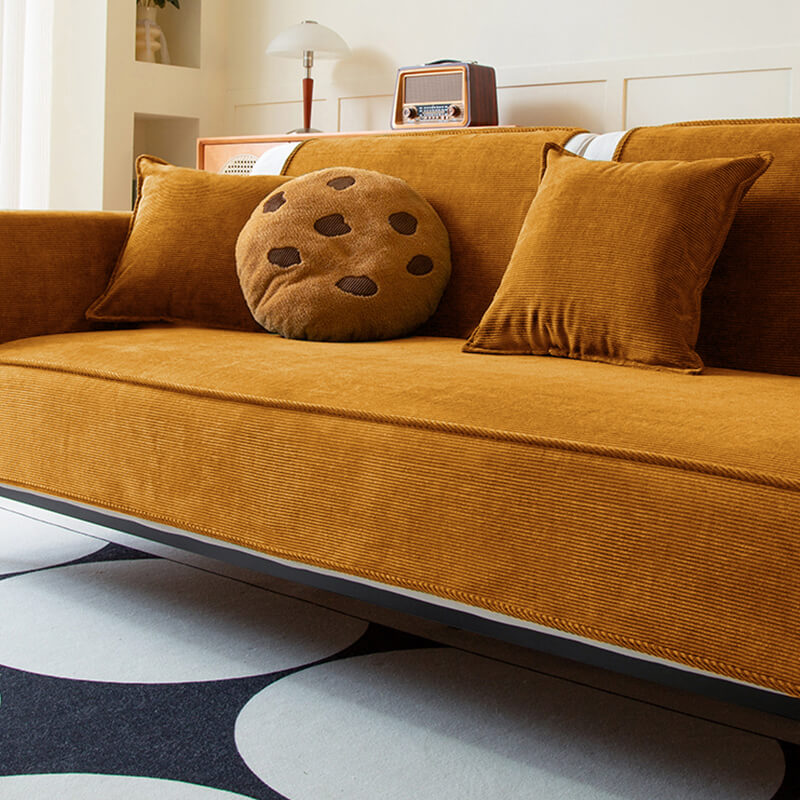 Anti-slip corduroy couch cover for a 3-seater sofa, perfect pet protector and furniture decor
