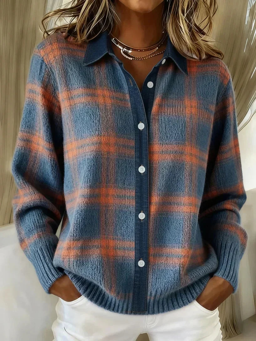 Chic dark blue women's long sleeve blouse, a versatile top for elegant casual or formal attire.