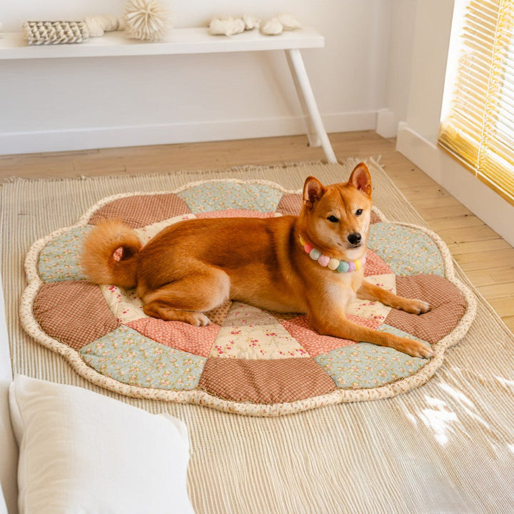 Soft floral dog bed & cat mat with elegant pattern, a chic accessory for pet comfort & home decor