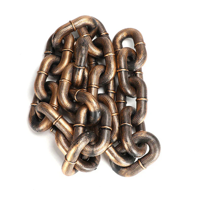 Close-up of a stylish gold chain link dog leash, highlighting its robust design.