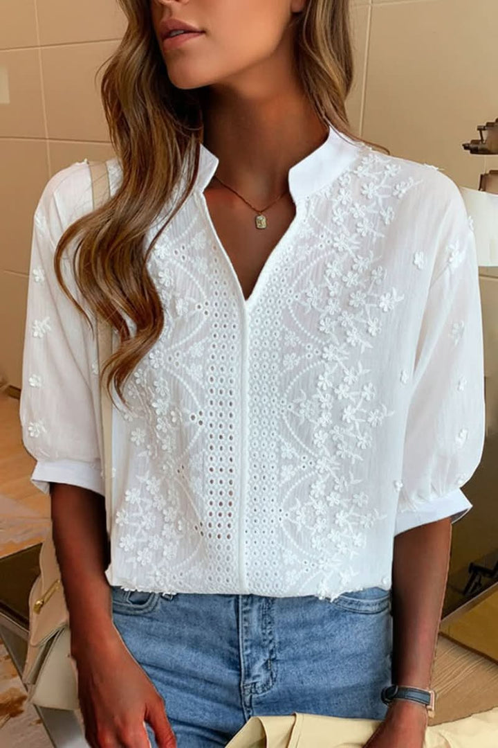 Chic V-neck elegant top for women, perfect for office or casual wear. Flattering and comfortable.