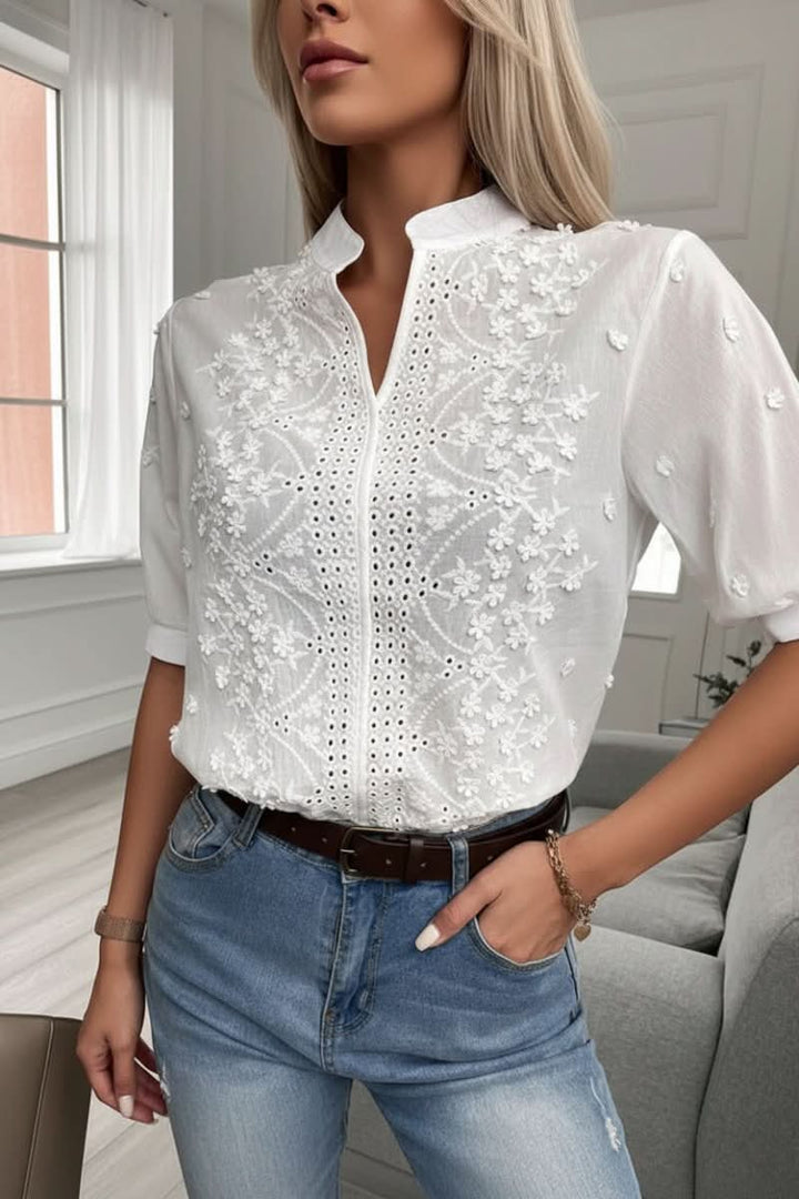 Elegant women's V-neck top, a chic and comfortable blouse perfect for both office and casual summer style.