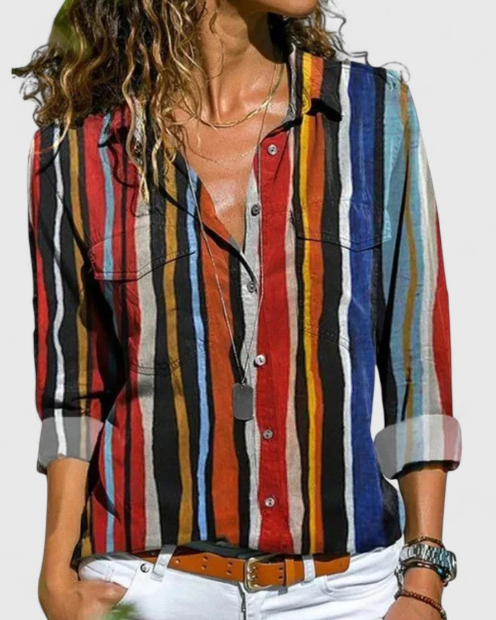 Chic women's blouse, versatile for elegant or casual wear. Perfect comfort top for summer fashion.