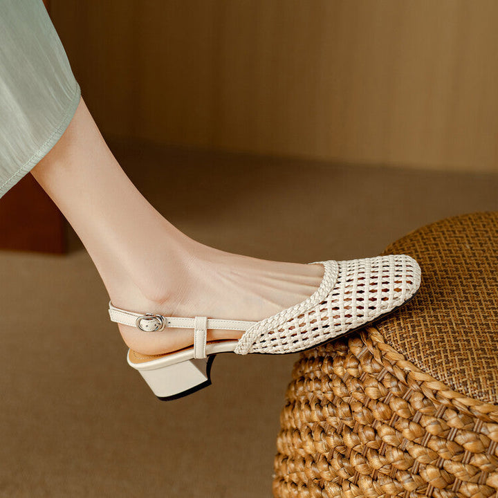 Chic women's braided slingback sandals with a comfortable block heel, perfect for versatile summer style.