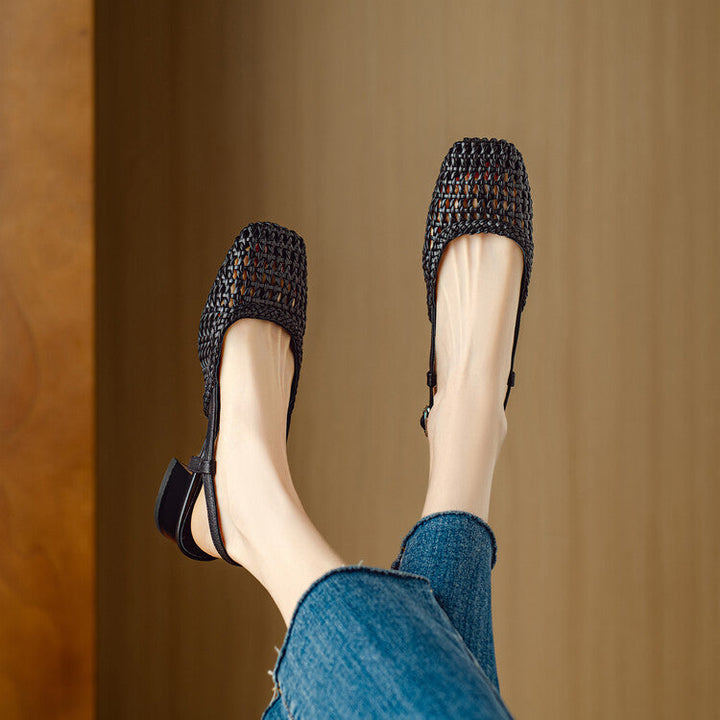 Effortless style with women's braided slingback block heel sandals, a must-have for chic summer footwear.
