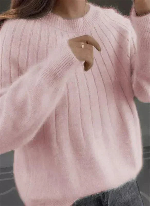 Plush, soft women's textured knit sweater. A cozy longsleeve pullover for ultimate winter fashion comfort.