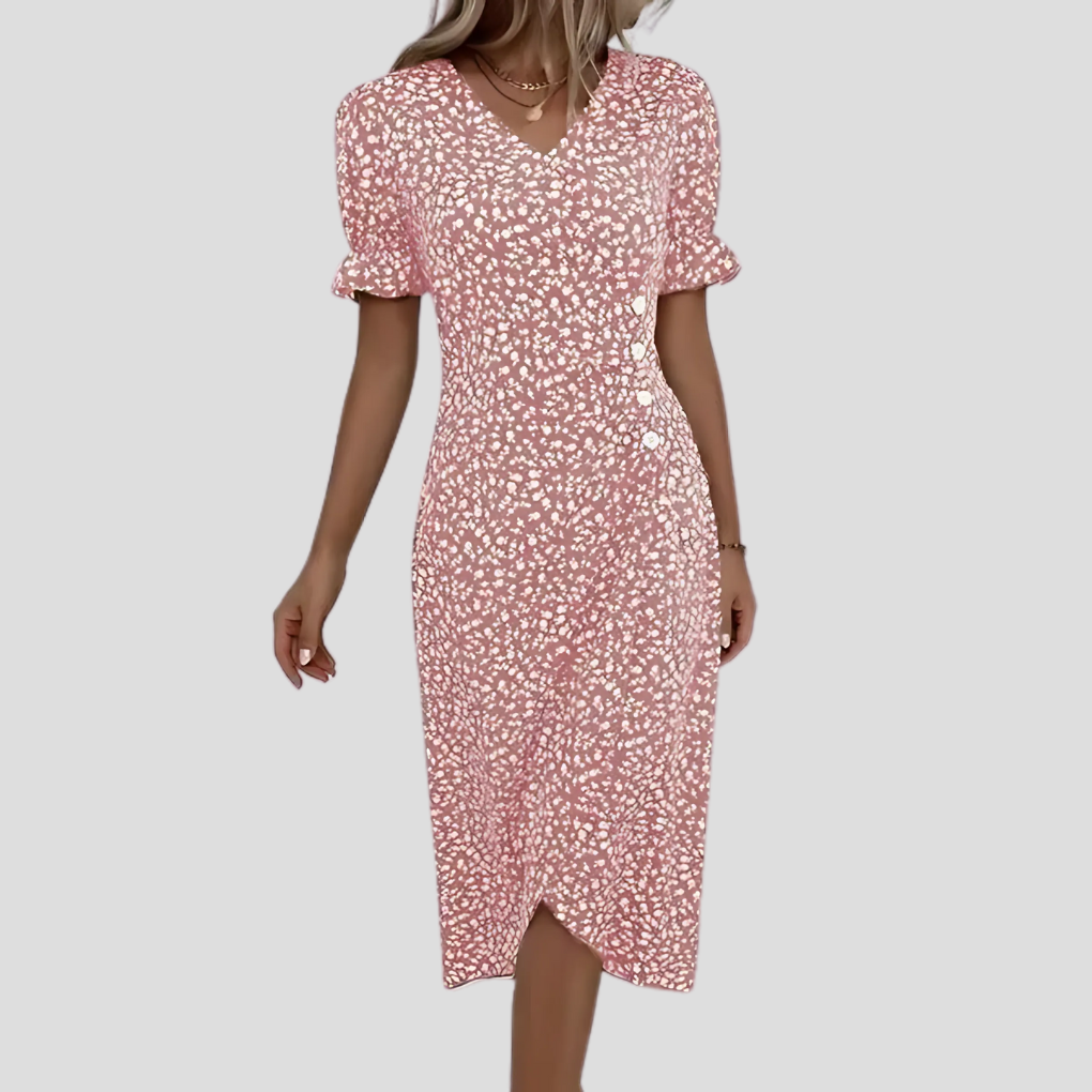 Versatile women's floral button-front midi dress, perfect for spring occasions or summer casual wear.