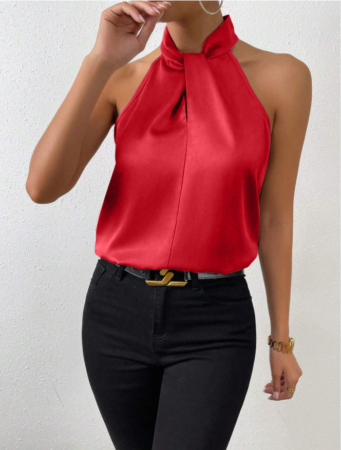 Sophisticated women's knot neck halter, elegant and comfortable for year-round fashion.