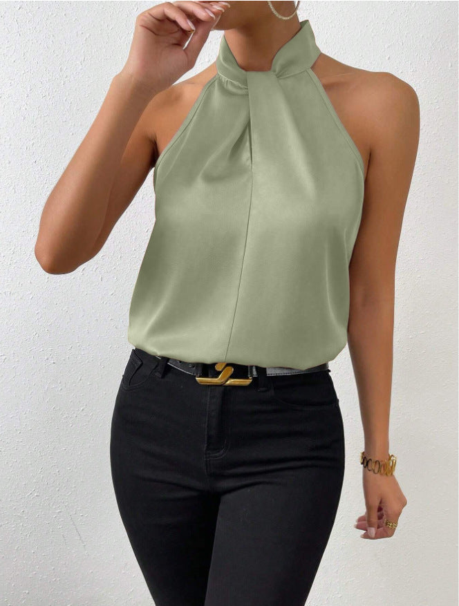 Chic women's knot neck halter, sleeveless design offering comfort and modern style.