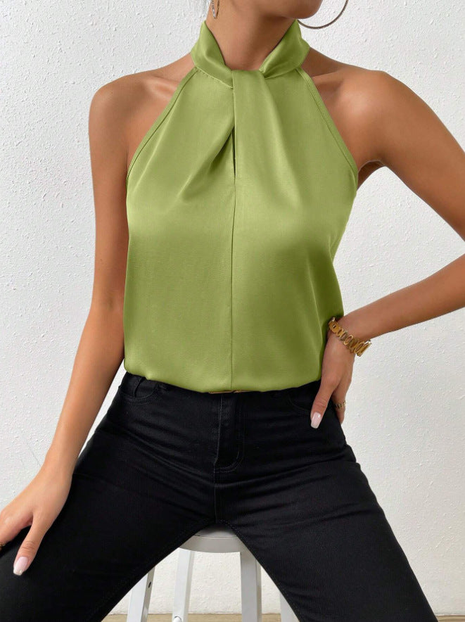 Flattering knot neck halter for women, a chic sleeveless blouse for versatile styling.