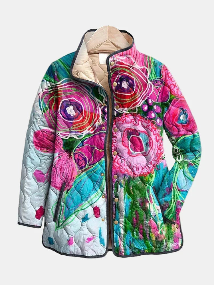 Chic women's lightweight floral print jacket for elegant spring & fall style. Versatile & stylish outerwear.