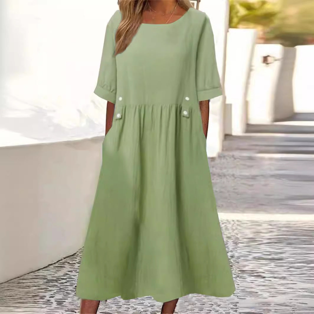 Elegant women's loose fit midi dress, offering effortless summer style with a comfortable, versatile design.